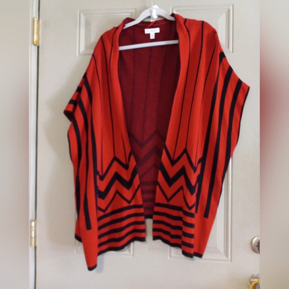 Kim Rogers Red and Black Sleeveless Cardigan Size XL